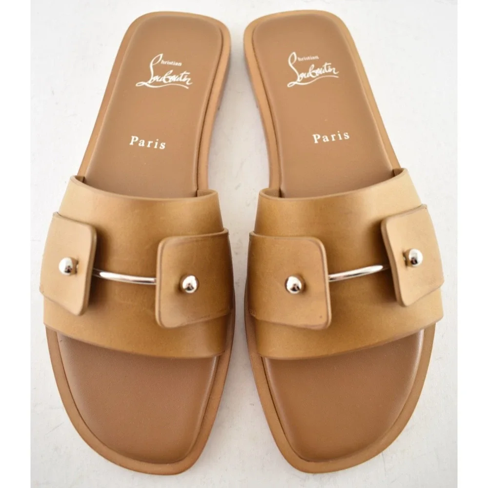 Christian Louboutin Chambelimule Donna Flat Tera Brown Leather Slide Sandal 36 - Picture 8 of 16